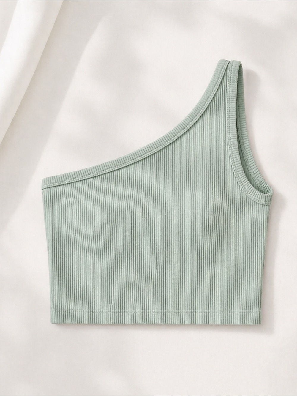 Sirena Sage Green Ribbed One Shoulder Crop Top One Size Fits M - Picture 2 of 3